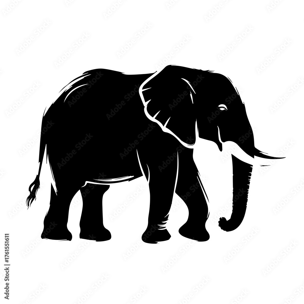 Fototapeta premium Black and White Silhouette of an Elephant for Conservation Awareness, Wildlife Education, Animal Symbolism, Nature Blogs, and Eco-Friendly Content