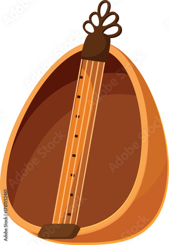 Traditional oud musical instrument with sound hole and strings, showcasing its unique design