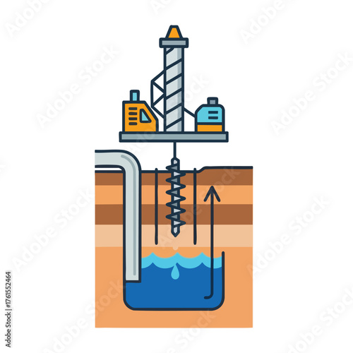 of a drilling rig extracting water or oil from underground.