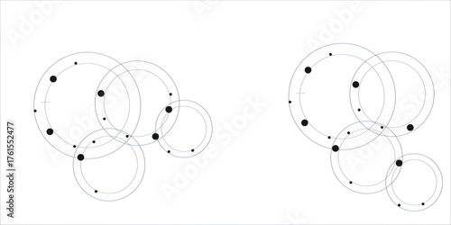 Abstract geometric background with plexus circles.World map made up of tiny dots on white background. Vector global connection for print, website, graphic design, cover, banner. Global.