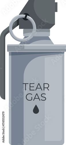 Grey tear gas grenade, a non lethal chemical weapon used for riot control and crowd dispersal, causing severe eye irritation