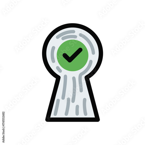 A stylized keyhole icon with a green check mark indicating approval or success.