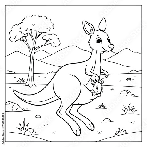 Cute Kangaroo and Joey Coloring Page