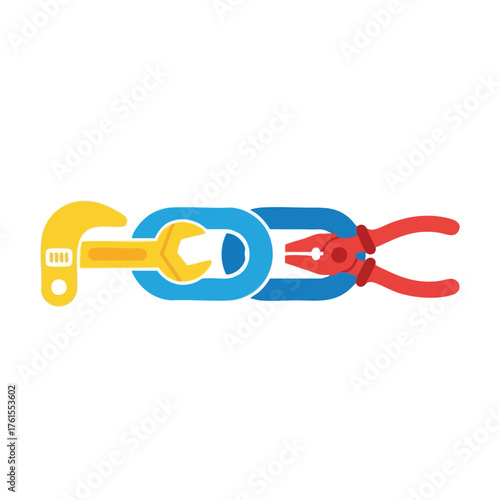 Stylized of a wrench and pliers forming an abstract shape.