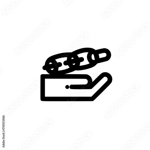 Chain symbol floating above hand in flat design for resilience, bond, and empowerment