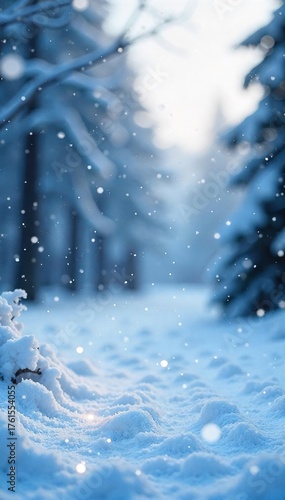 Serene Winter Wonderland Gentle Snowfall over a Pristine Snowy Landscape, Perfect for Holiday Cards, Winter Backgrounds, and Nature Projects.