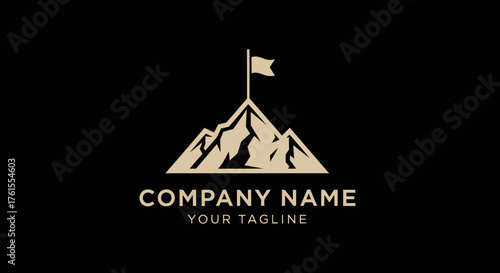 Mountain Peak Flag Summit Success Business Logo.