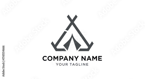 Minimalist geometric tent logo design for company branding.