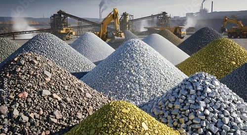 Intricate Generative Visualization of Piles of Mined and Refined Rare Earth Elements Showcasing Industrial Extraction and Vibrant Mineral Richness