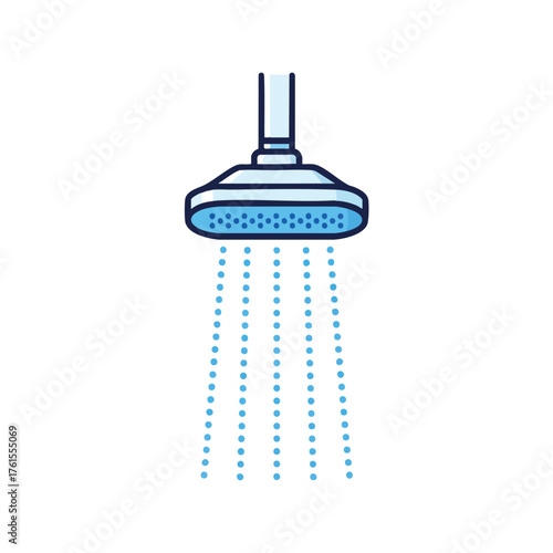 A modern shower head spraying water in clean droplets.