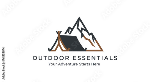 Outdoor Essentials Logo with Tent and Mountains.