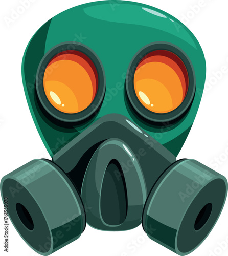 Cartoon gas mask ensuring safety in hazardous environments, protecting from toxic fumes and viruses