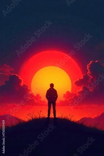 Solitary Figure at Sunset Contemplation, Hope, and the Vastness of Existence