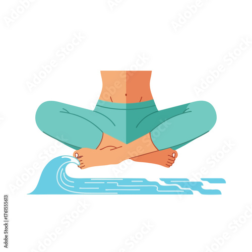 A person in lotus position meditating on stylized waves.