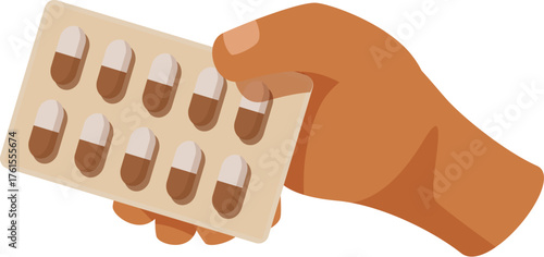 Hand holding a blister pack containing medicine capsules, representing pharmaceutical treatment and healthcare