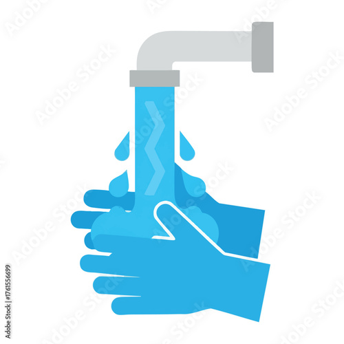 Stylized of hands being washed under a faucet.