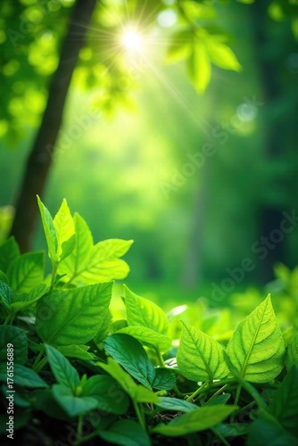 Serene Sunlight Dappling Through Lush Green Leaves in a Vibrant Garden, Perfect for Spring and Summer Nature Themes