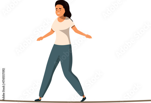 Canvas-taulu Businesswoman carefully walks a tightrope, balancing herself with outstretched a
