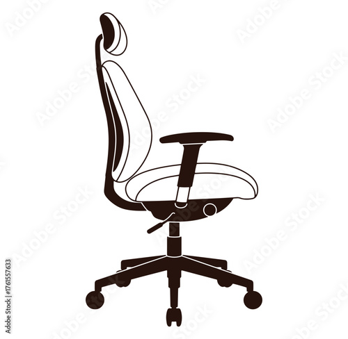 Simple silhouette illustration of a comfortable ergonomic office chair with armrests and wheels