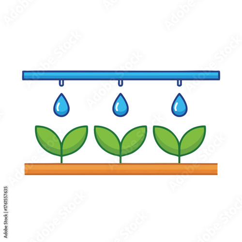 Drip irrigation system watering young plants.