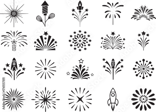 Collection of Black and White Fireworks Silhouettes