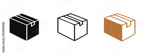 Box icon in 3 types style, outline, color, black and white, delivery box, Package, export boxes, cargo, Isolated vector sign symbol.