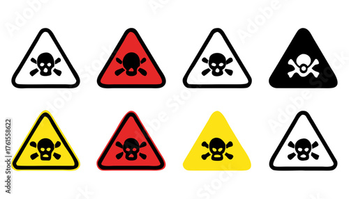Toxic warning yellow sign vector icon set
