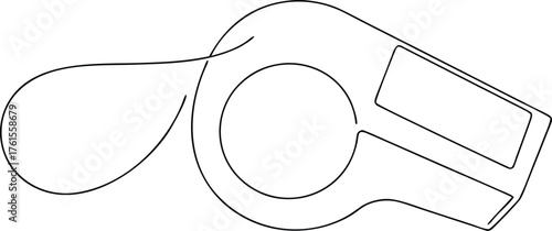 Black outline of a sports whistle with lanyard referee