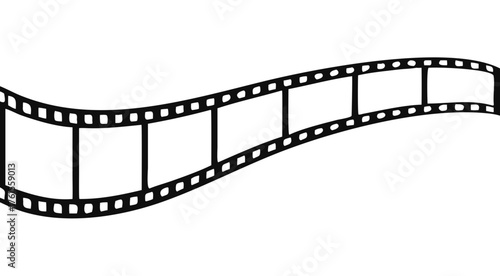 Film strip icon used for videography elements, Roll of retro film strip on isolated white background. Curved film strip icon. Cinema reel. Old white and black film tapes of 35mm. Vector illustration.