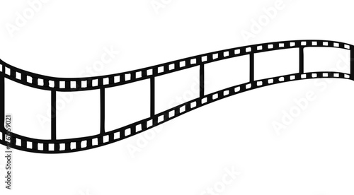 Film strip icon used for videography elements, Roll of retro film strip on isolated white background. Curved film strip icon. Cinema reel. Old white and black film tapes of 35mm. Vector illustration.