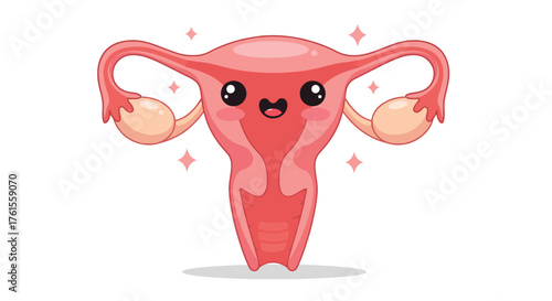 Adorable Cartoon Uterus with Ovaries and Fallopian Tubes.