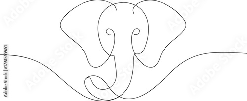 Single line drawing of an elephant head animal line art