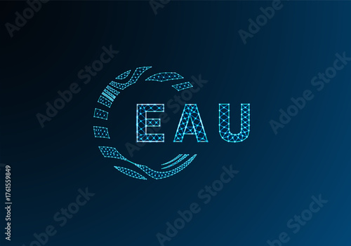 EAU low poly letter logo vector design. EAU lower poly logo design. EAU unique low poly logo design.