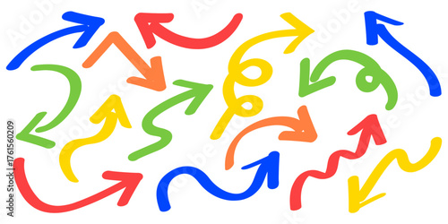 手書きのカラフルな矢印のアイコンセット