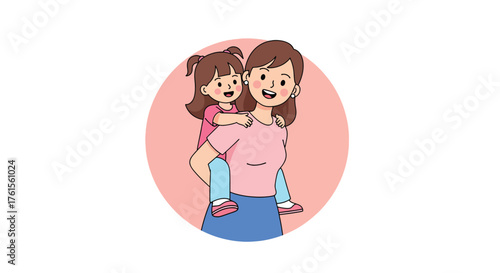 Happy Mother and Child Piggyback Ride Illustration 2.