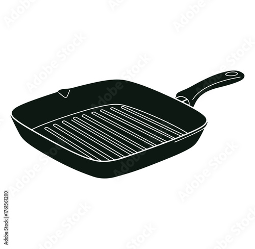 Vector illustration of a black grill pan with detailed lines on white background