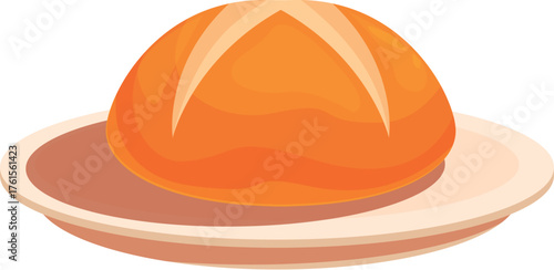 Freshly baked round loaf of bread sits on a plate, showcasing its golden crust and inviting aroma