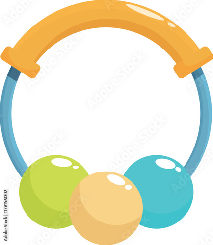 Colorful baby rattle with plastic spheres hanging on a circular handle, promoting sensory exploration and auditory stimulation for infants