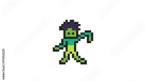 8-bit pixel art green standing zombie character. looped animation 4k 30fps