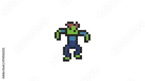 8-bit pixel art green standing zombie character. looped animation 4k 30fps