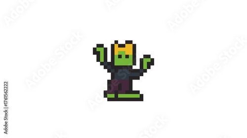 8-bit pixel art green sitting zombie character. looped animation 4k 30fps