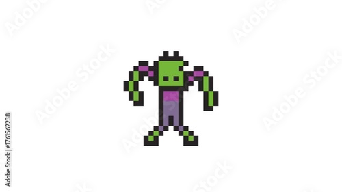 8-bit pixel art green standing zombie character. looped animation 4k 30fps