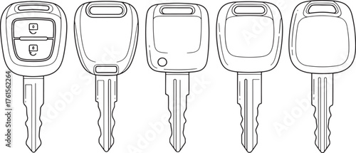 Car Key Line Drawing Blueprint Illustration, Minimal Monochrome Vector Design