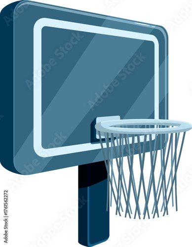Basketball hoop with net and backboard isolated on white background, ready for playing a match