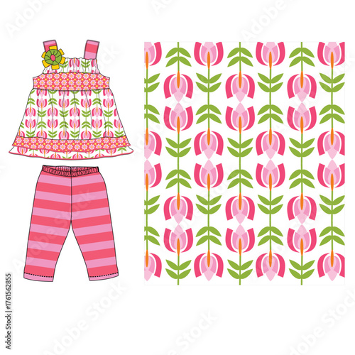  girls baby frocks with legging cute flower vector art