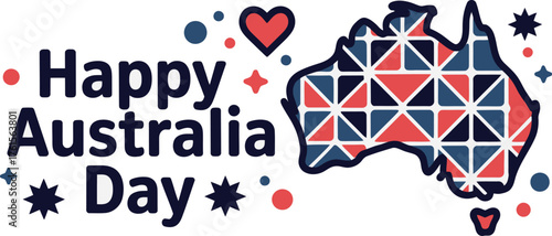 Celebratory Design for Australia Day Featuring Map Filled with Red and Blue Shapes