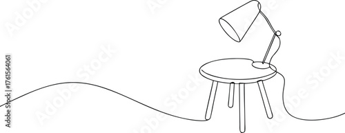 Black line drawing of a desk lamp on a stool furniture
