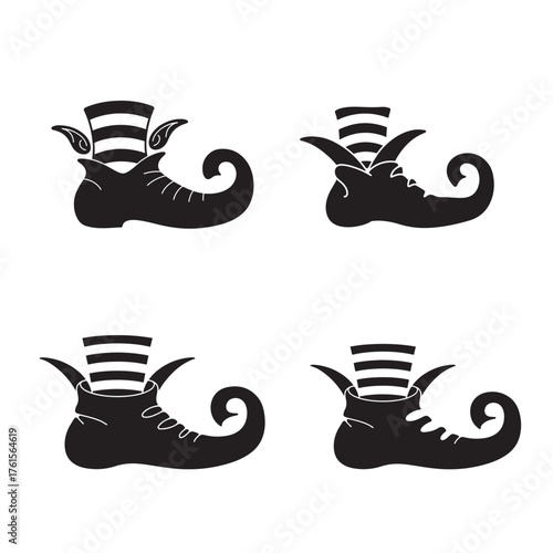 Four st patrick s day leprechaun shoes with striped hats silhouette