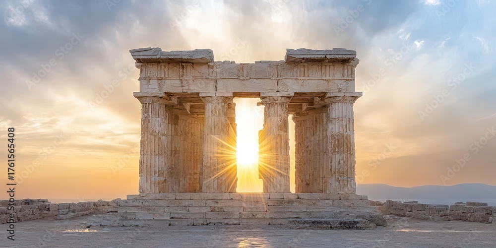 Fototapeta premium A stunning ancient structure framed by a radiant sunset, highlighting the beauty of historical architecture.