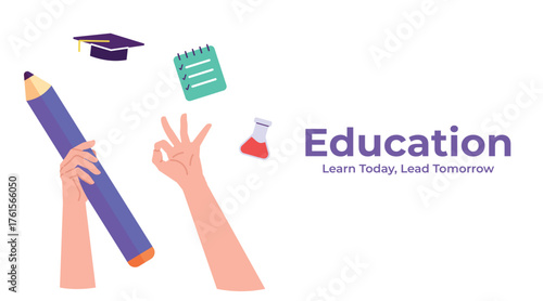 Hands throwing graduation cap into the air celebrating success. Education illustration background for academic achievement, diploma, and study completion.